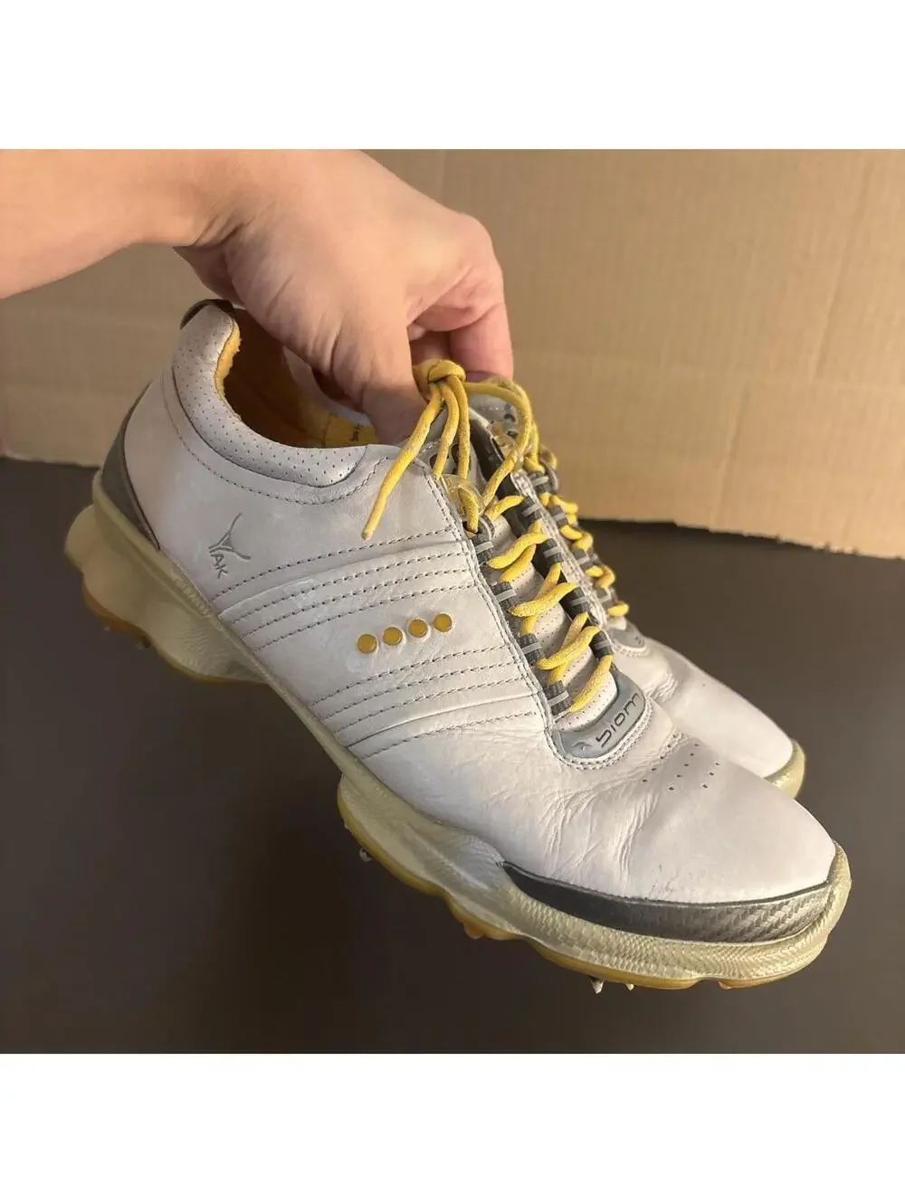 Ecco REAL YAK LEATHER Men's White & Yellow Golf Shoes #golf #saucony